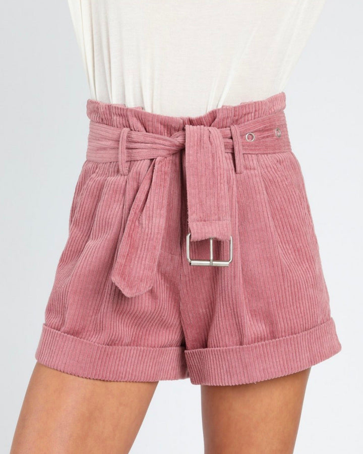 Final Sale - Honey Punch - Grace Corduroy Paper Bag Short - Mauve