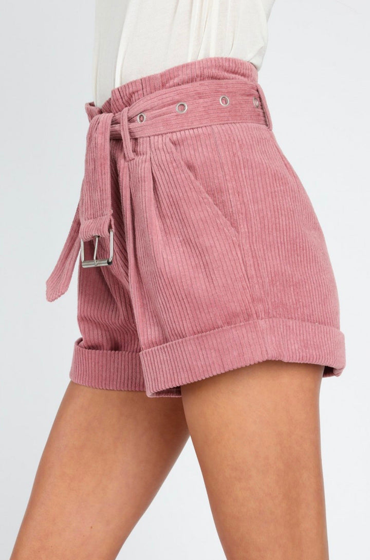 Final Sale - Honey Punch - Grace Corduroy Paper Bag Short - Mauve