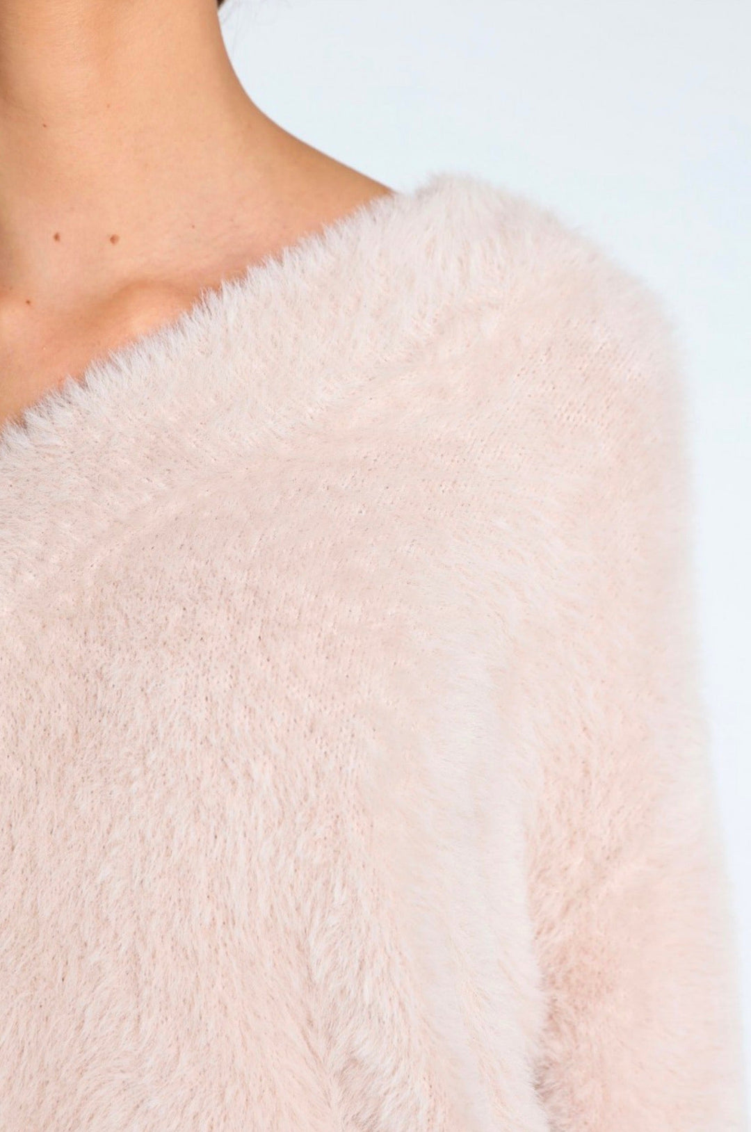 Final Sale - Honey Punch - Luna Off the Shoulder Fuzzy Sweater - Taupe