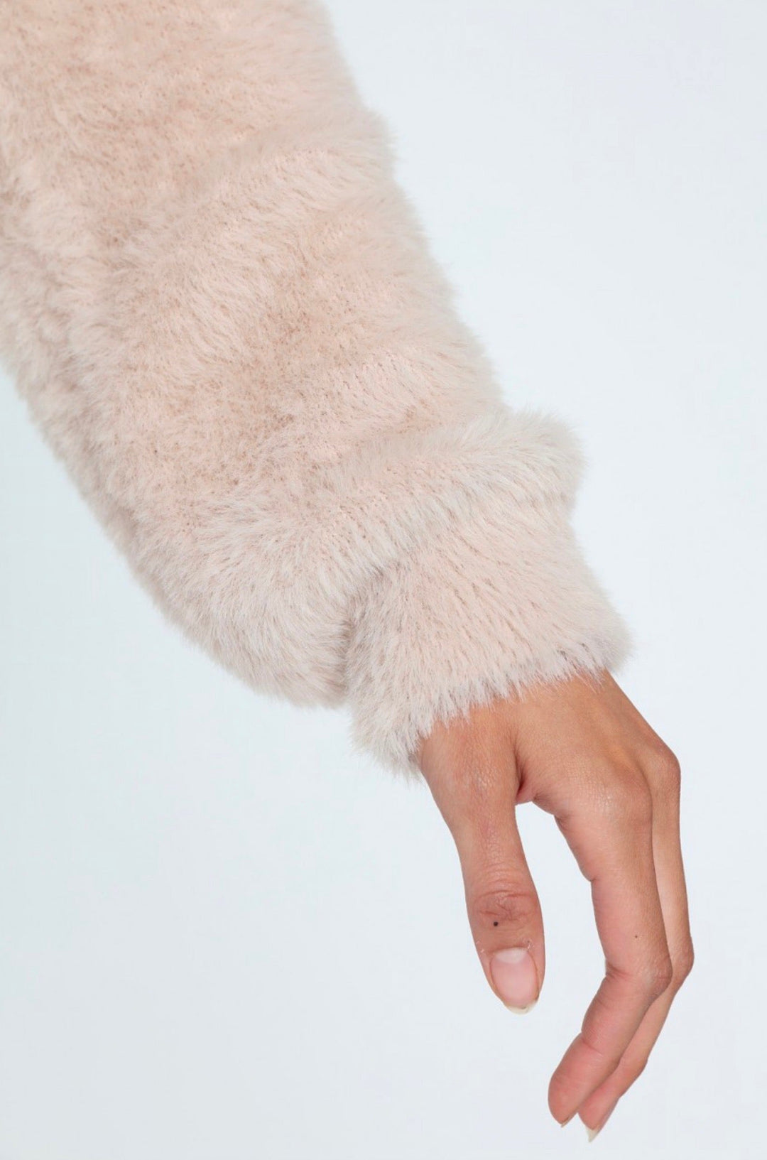 Final Sale - Honey Punch - Luna Off the Shoulder Fuzzy Sweater - Taupe