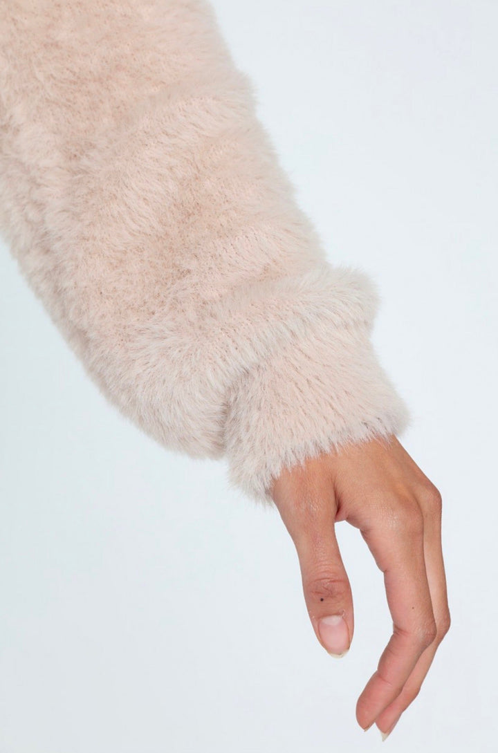 Final Sale - Honey Punch - Luna Off the Shoulder Fuzzy Sweater - Taupe