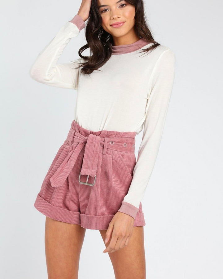 Honey Punch - Margarette Two-Tone Soft Long Sleeve Turtleneck Top - Ivory