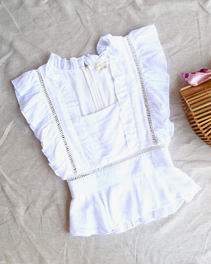 Honey Punch - Square Neck Top With Ruffle Detail in White