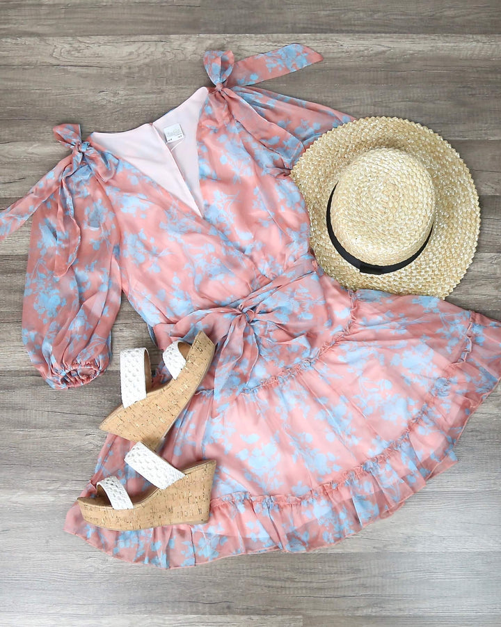 Hacienda Heights Ruffle Hem Quarter Sleeve Mini Dress in Rose