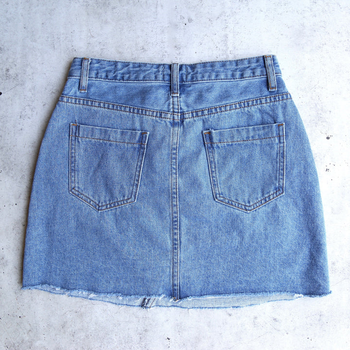 Raw Hem Denim Skirt in Medium Wash