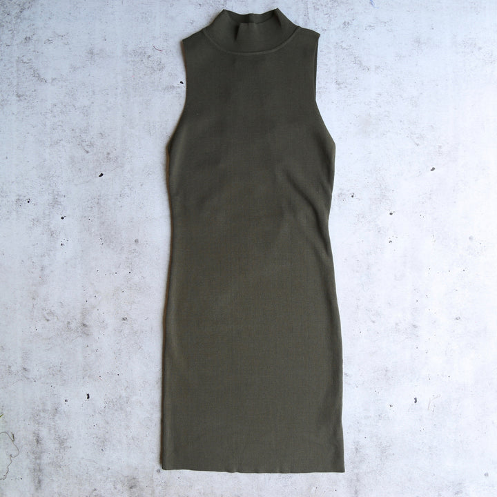 Knit Tonight Lace Up Back Bodycon Dress in Khaki