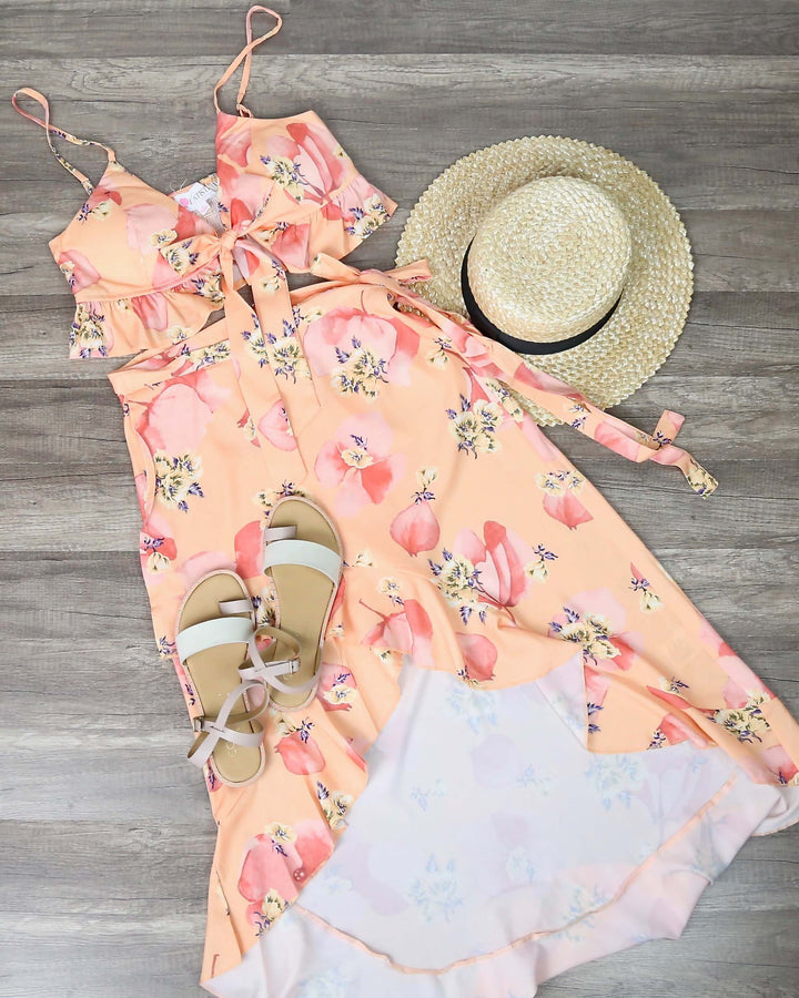 Sasha - Floral Skirt Two Piece Set - Wild Tangerine