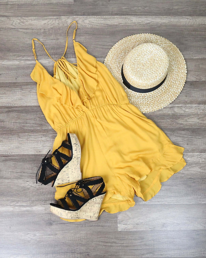 Honey Punch - Textured Ruffle Romper - Marigold