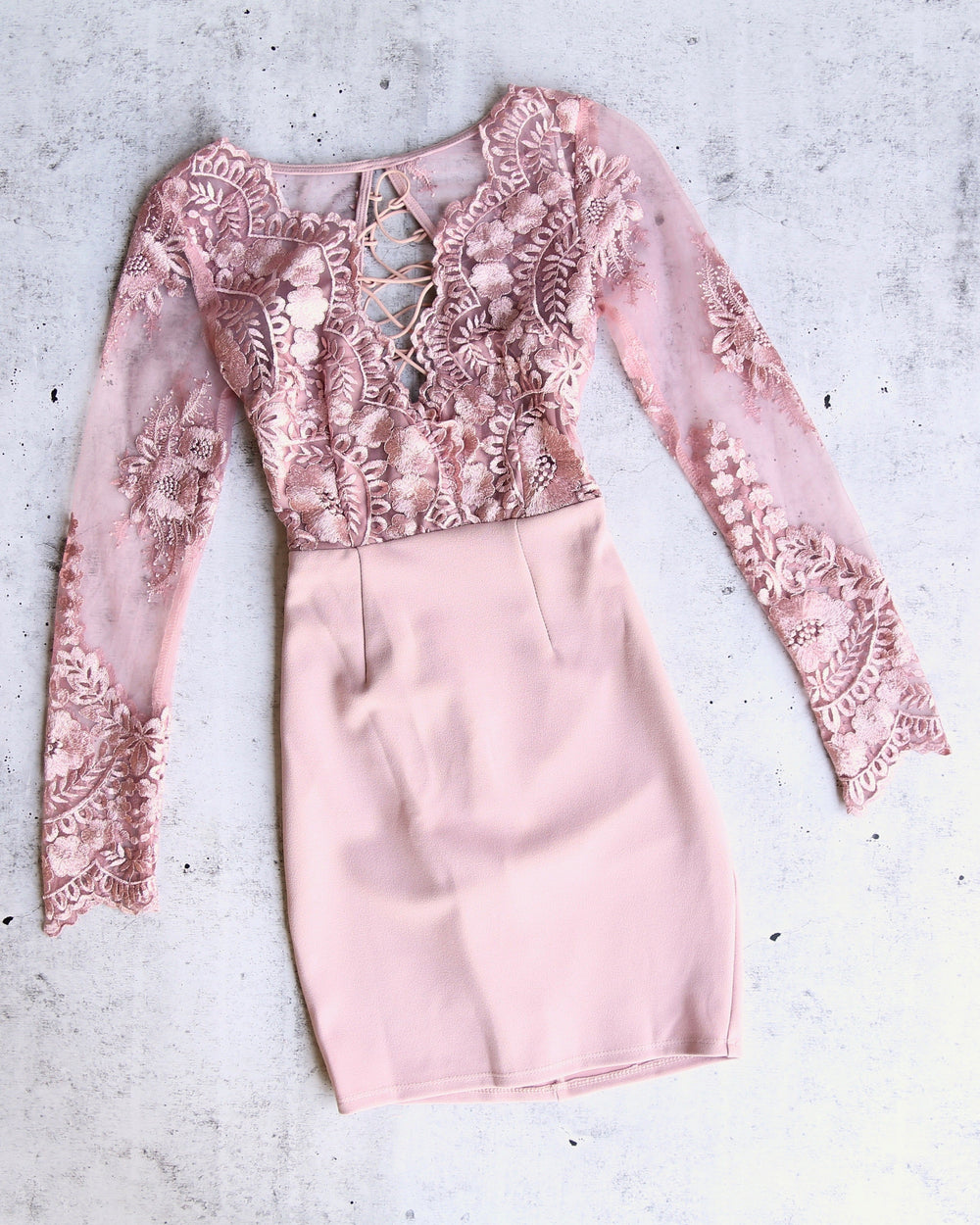 new love lace-up back bodycon dress - MAUVE