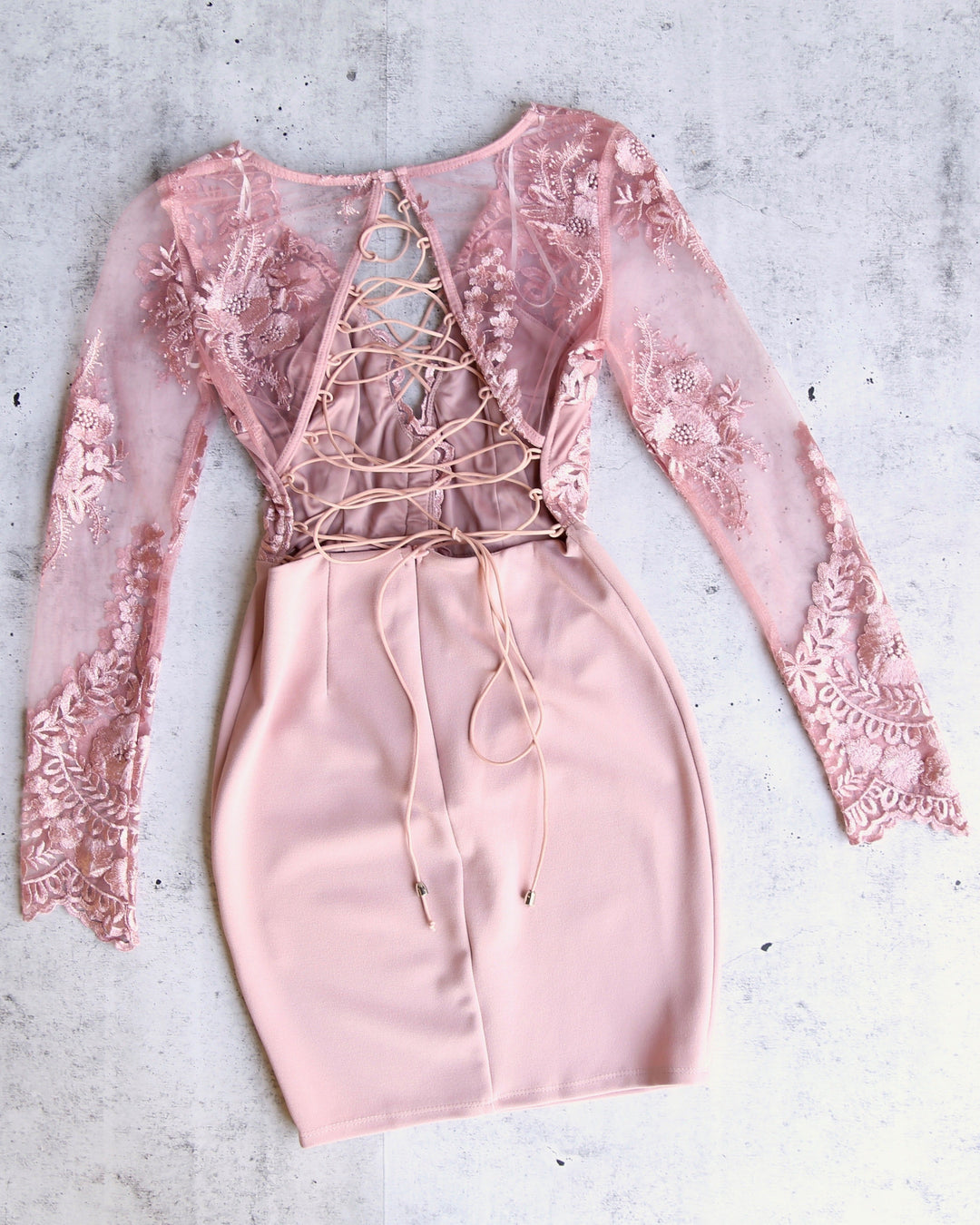 new love lace-up back bodycon dress - MAUVE