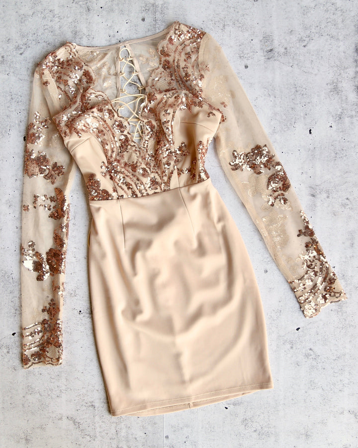 new love lace-up back bodycon dress - ROSE GOLD