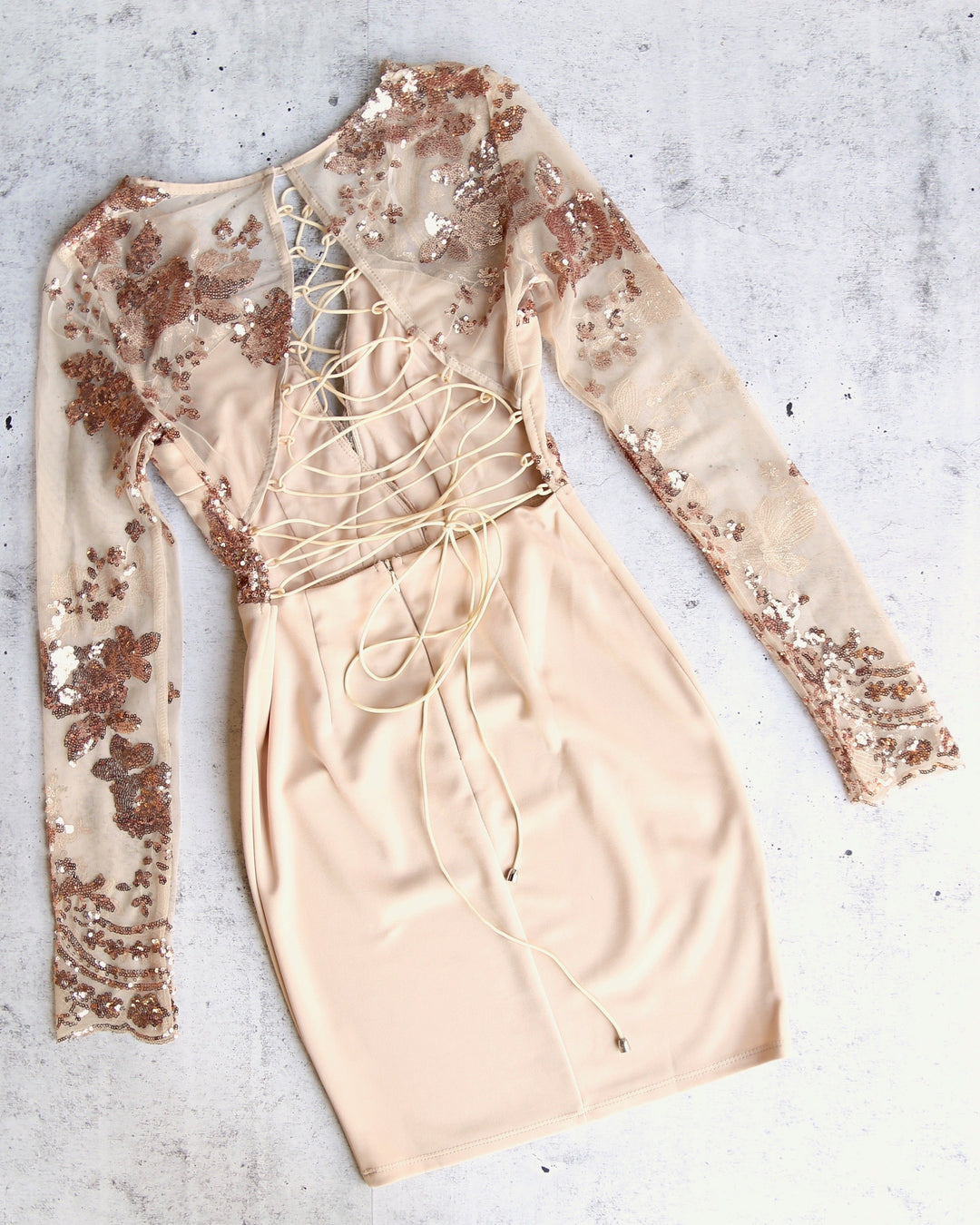 new love lace-up back bodycon dress - ROSE GOLD