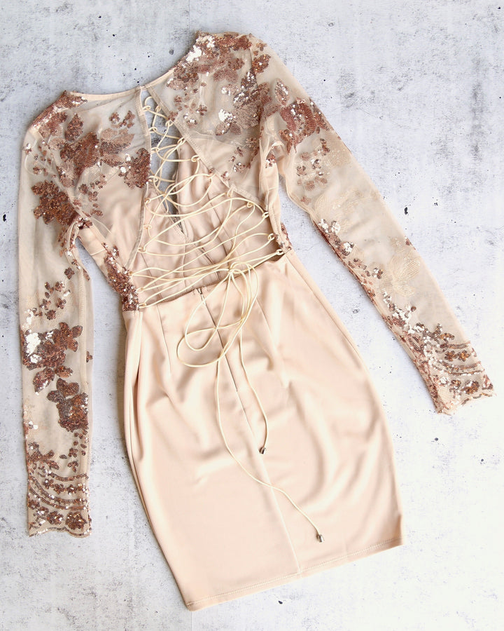 new love lace-up back bodycon dress - ROSE GOLD