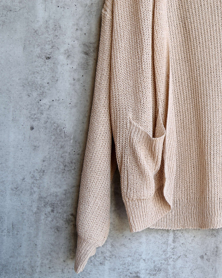 Final Sale - Dreamers - Lightweight Open Cardigan with Balloon Sleeves in Taupe