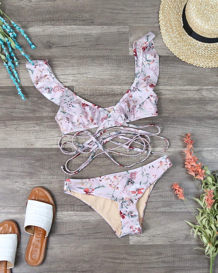 Final Sale - MINKPINK Swim Summer Meadow Frill Wrap Top and Bottom Bikini Separates