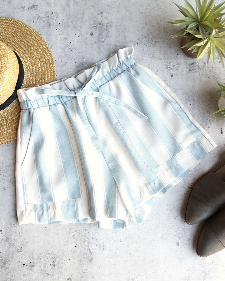LUSH -  Stripe it Out Shorts with Pockets in Blue