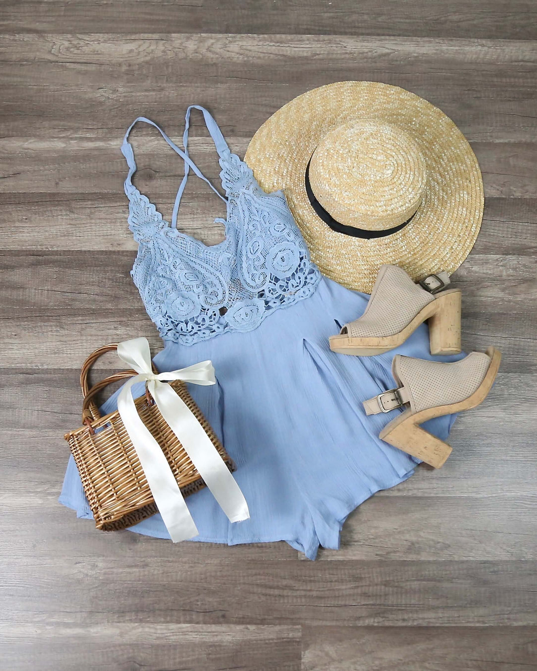 First Lace Winner Microfiber Romper - Blue