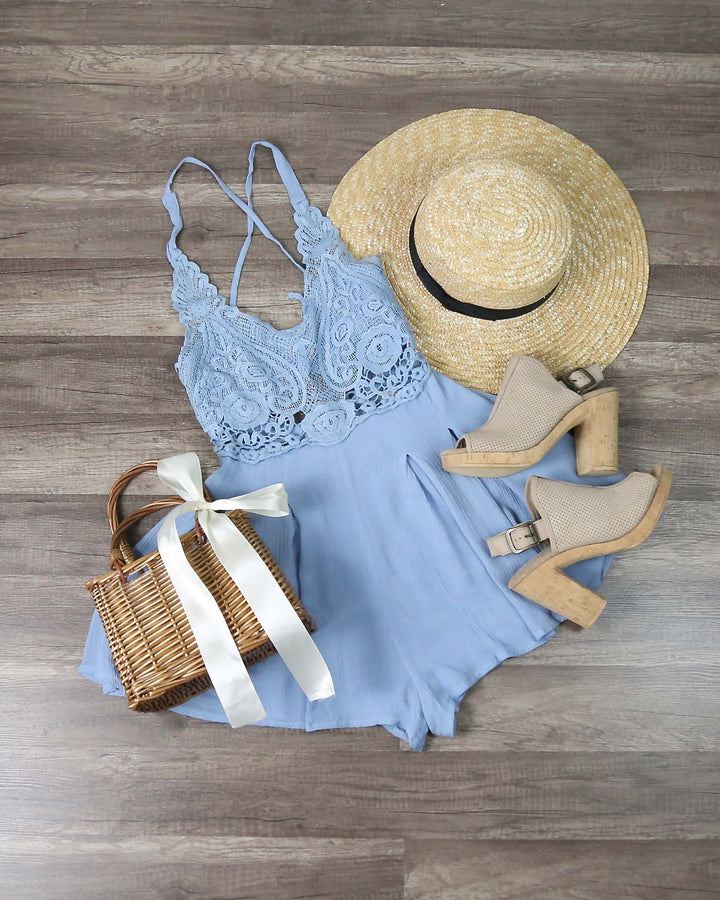 First Lace Winner Microfiber Romper - Blue