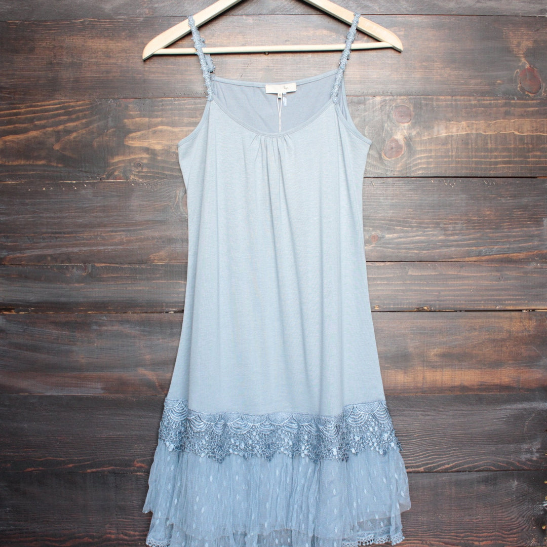 Ryu whimsical fairytale lace dress slip - dusty blue - shophearts