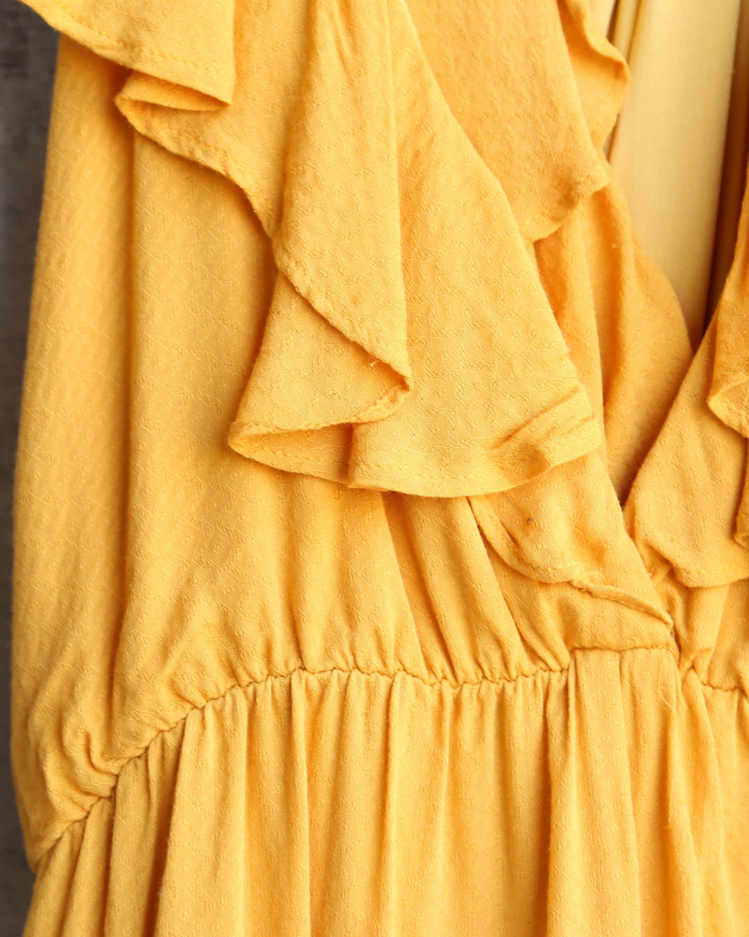 Honey Punch - Textured Ruffle Romper - Marigold