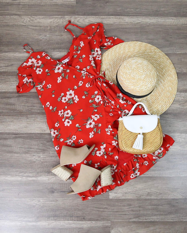 Sunset in Venice Off The Shoulder Floral Wrap Dress