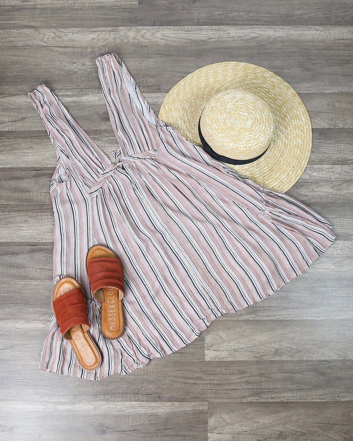 Cotton Candy LA - On The Stripe Mini Dress in Taupe