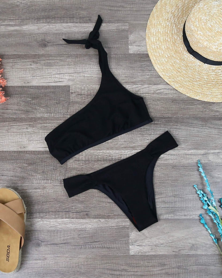 Final Sale - Somedays Lovin - Ashed Trail Asymmetrical Bikini Separates in Black