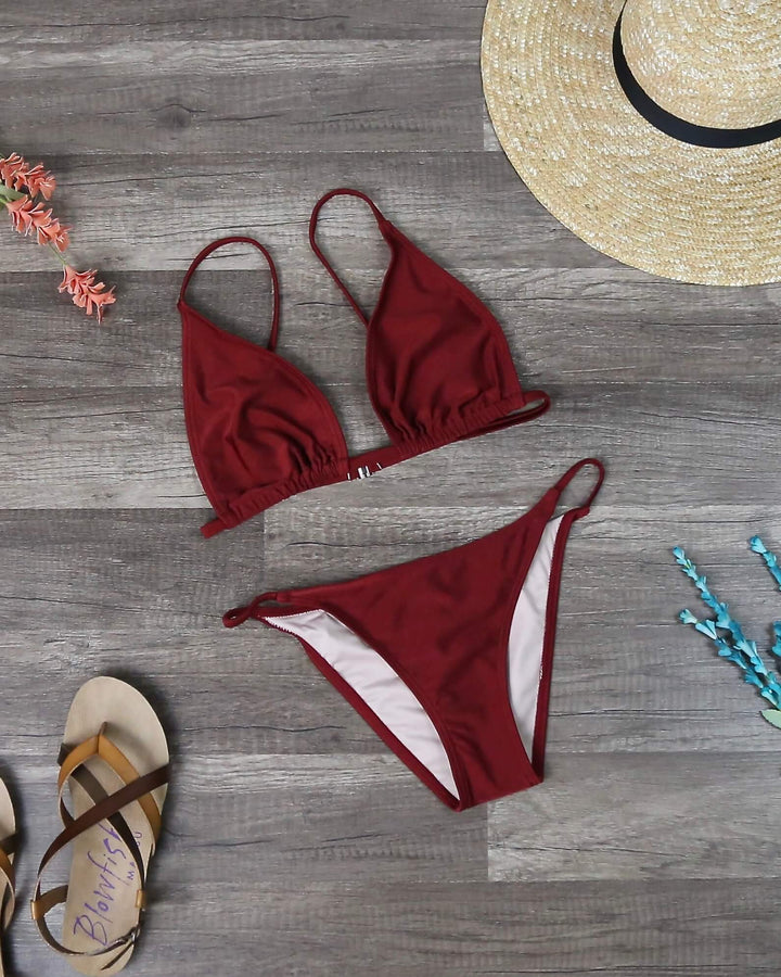 Final Sale - Minkpink Swim - Rosa Triangle Bikini Separates in Burgundy