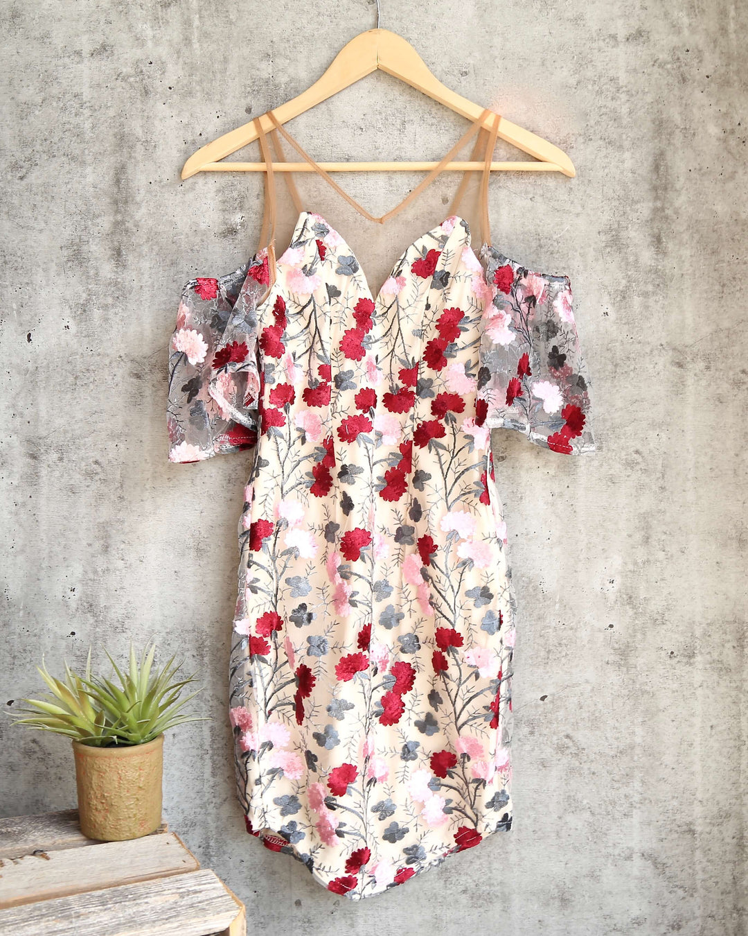 Floral About You Bodycon Off The Shoulder Mesh Dress in Multi