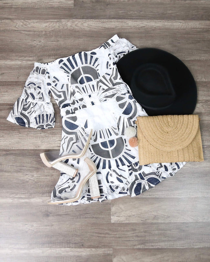 Once Upon a Dream Crochet Dress in White/Grey