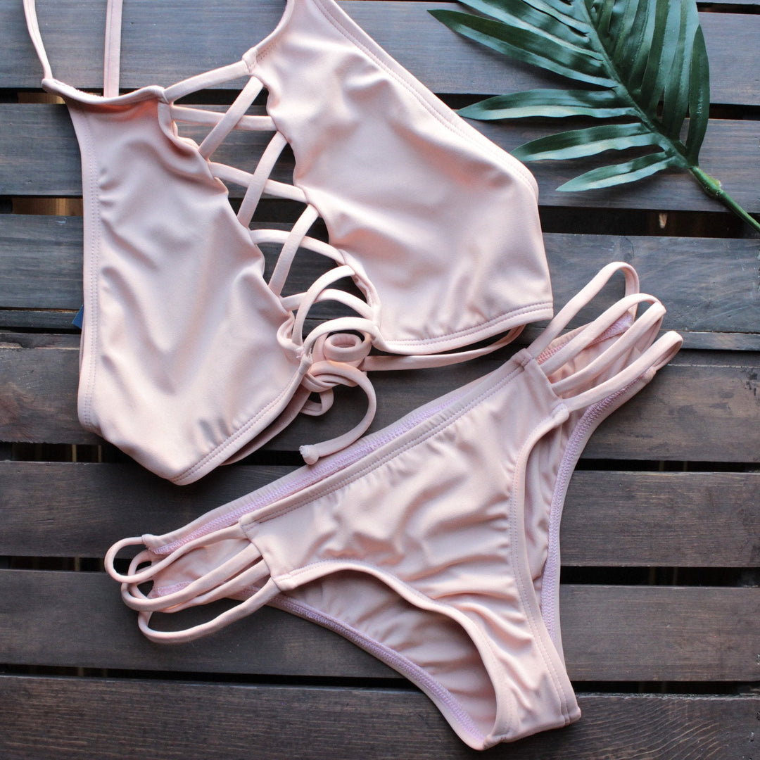 venice high neck crop bikini set in blush - shophearts - 1