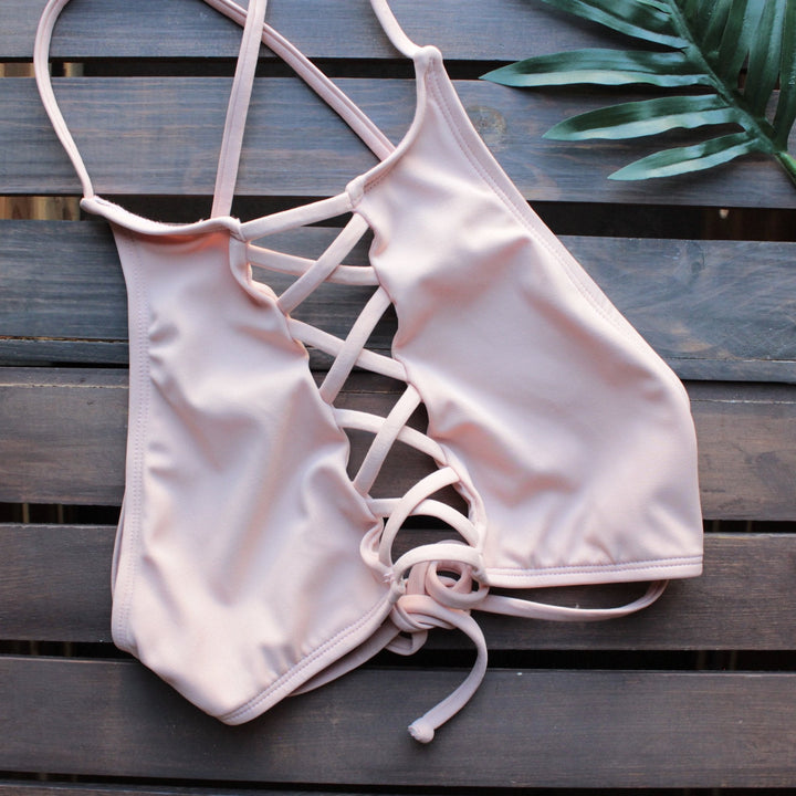 venice high neck crop bikini set in blush - shophearts - 3