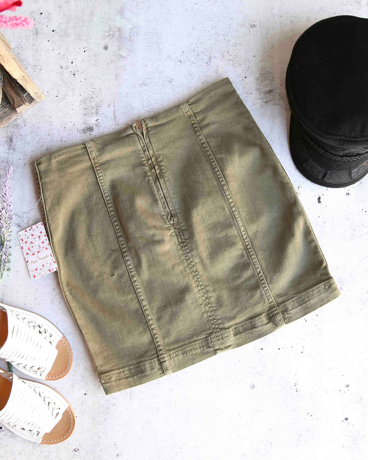 Free People - Modern Femme Novelty Mini Denim Skirt in Army