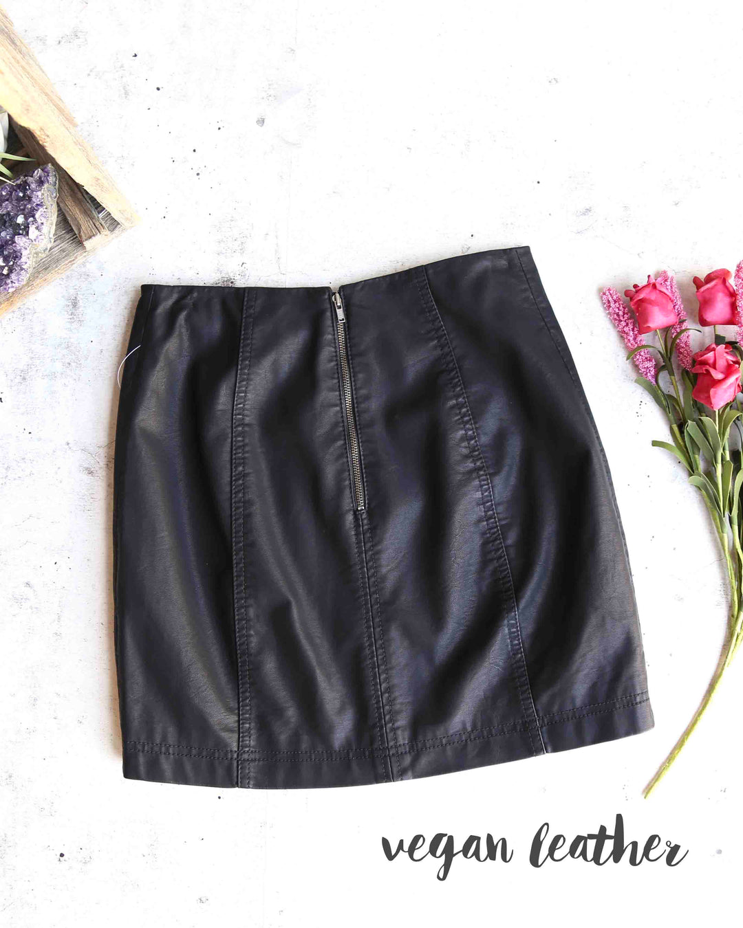 Free People - Modern Femme Novelty Mini Vegan Leather Skirt in Black