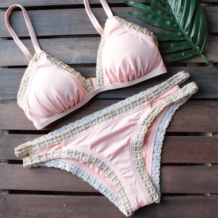 bikini lab - mix & match weaving on a jet plane triangle bikini (top only) - peach - shophearts - 1