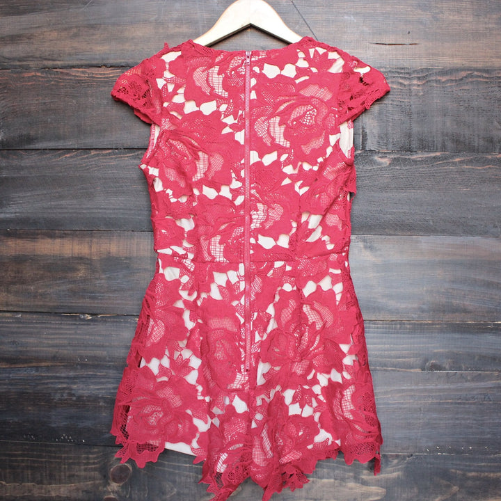 floral appliqué deep plunge tailored romper - red - shophearts - 2