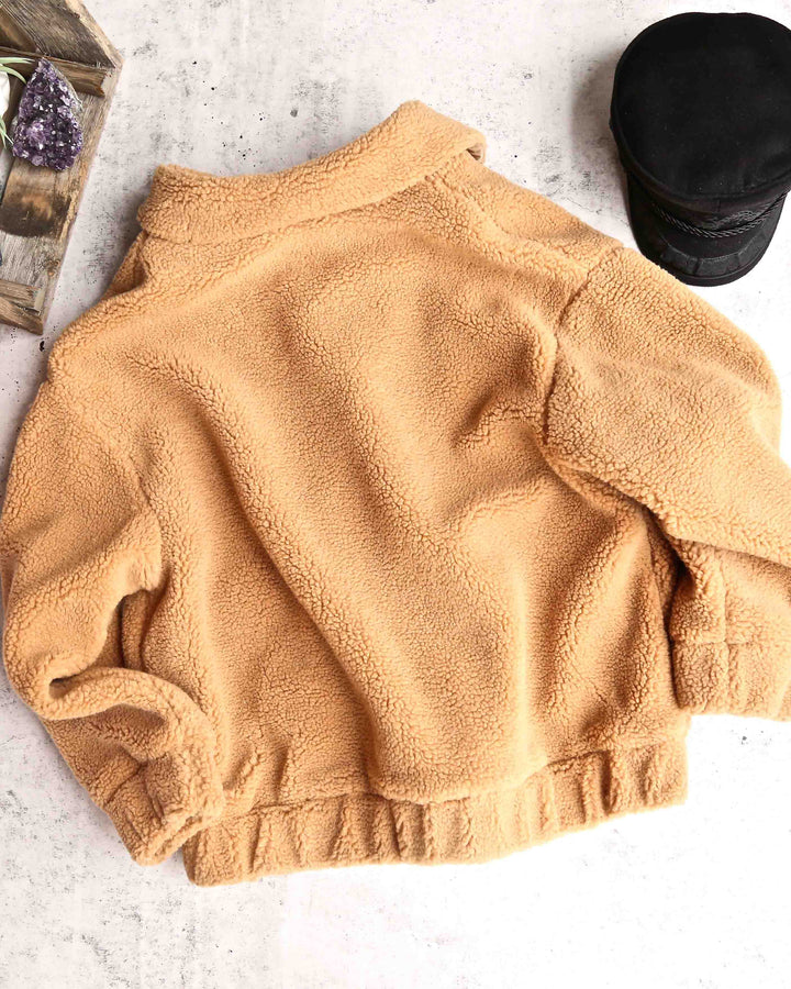 Final Sale - Zip Up Teddy Bear Coat Jacket - Camel