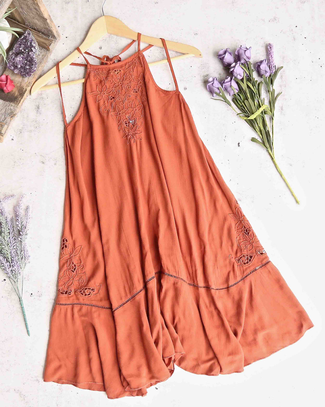 Free People - Heat Wave Embroidered Tunic Dress - Terracotta