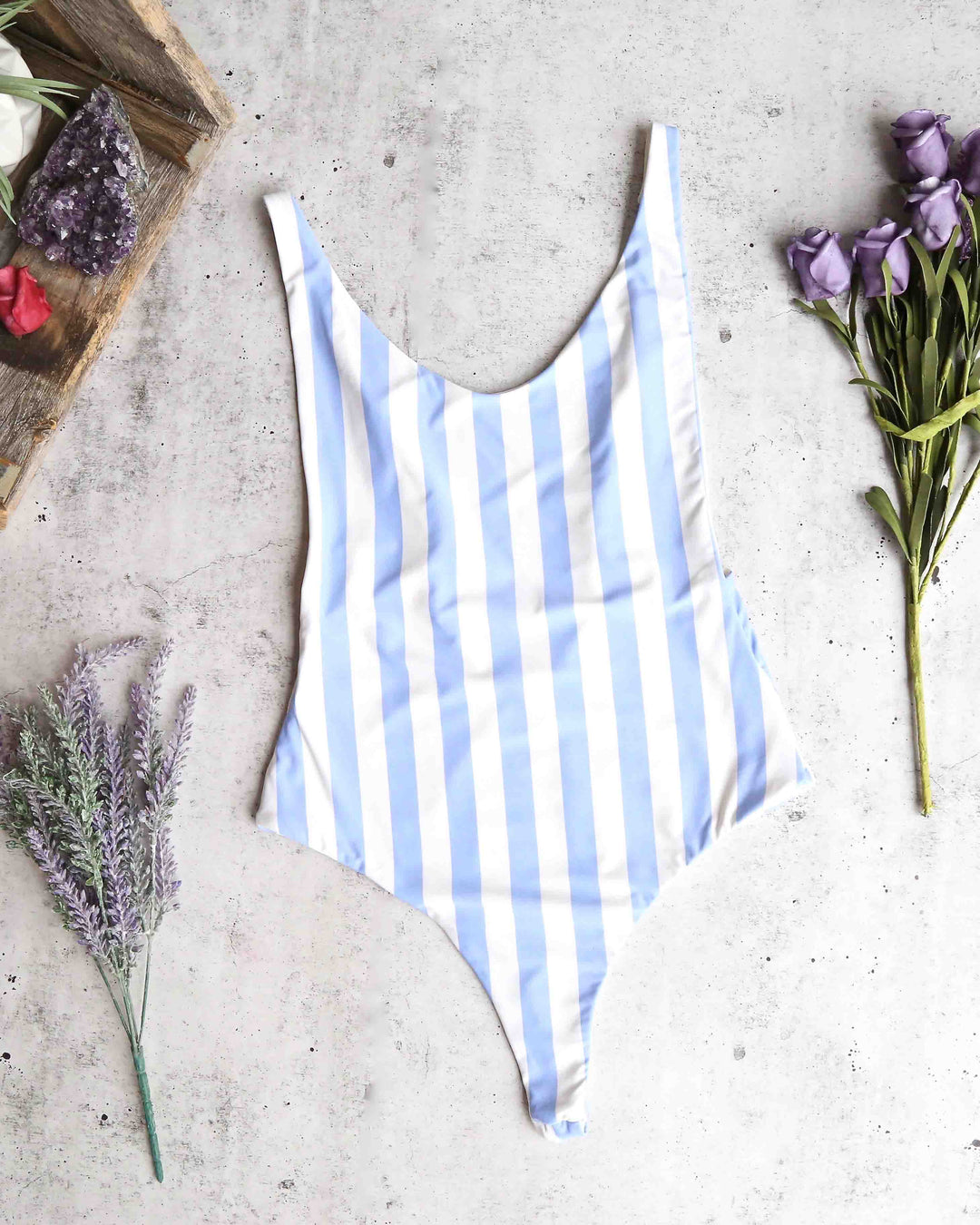 Final Sale - Dippin' Daisy - Seamless High Cut Vintage Thong One Piece - Sky Stripes