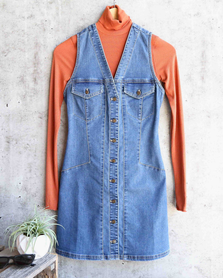 Free People - Wandering Star Denim Mini Dress in Blue