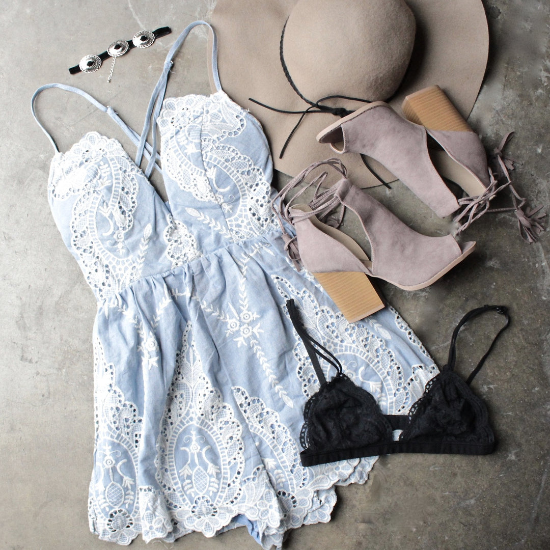 lace one piece embellished embroidered denim romper - shophearts - 7