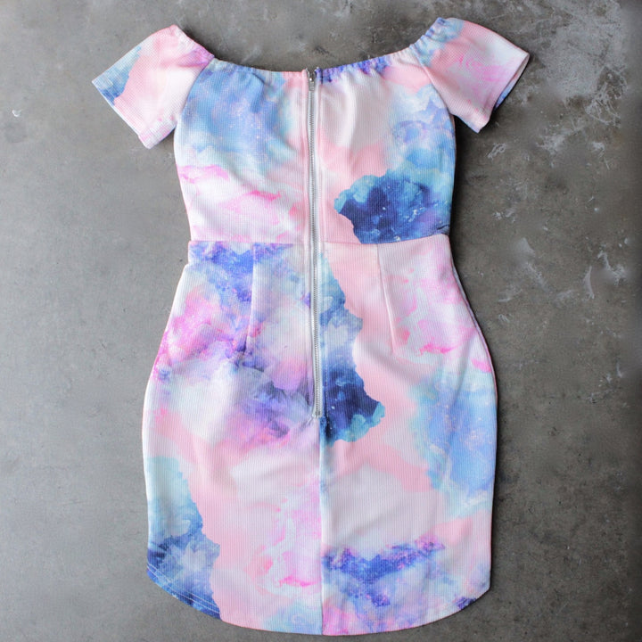 dreamy off the shoulder watercolor bodycon dress - shophearts - 2