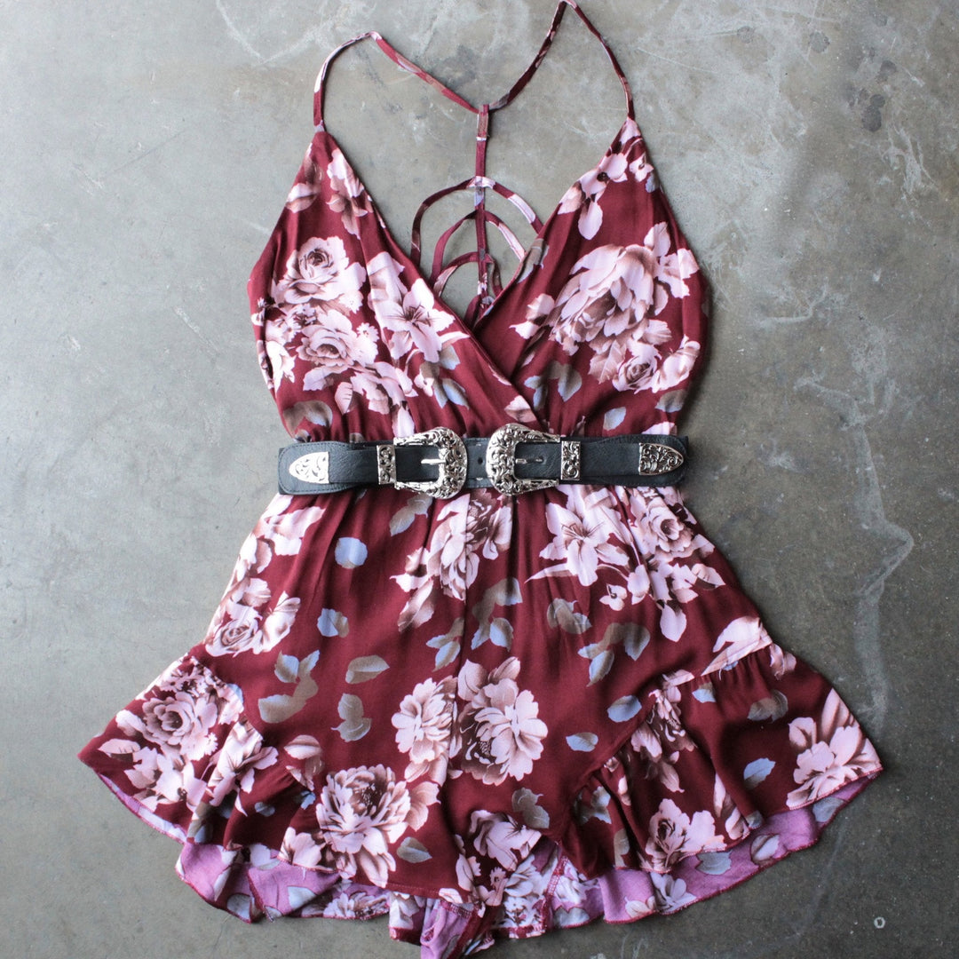 reverse - girl crush romper in burgundy floral - shophearts - 3