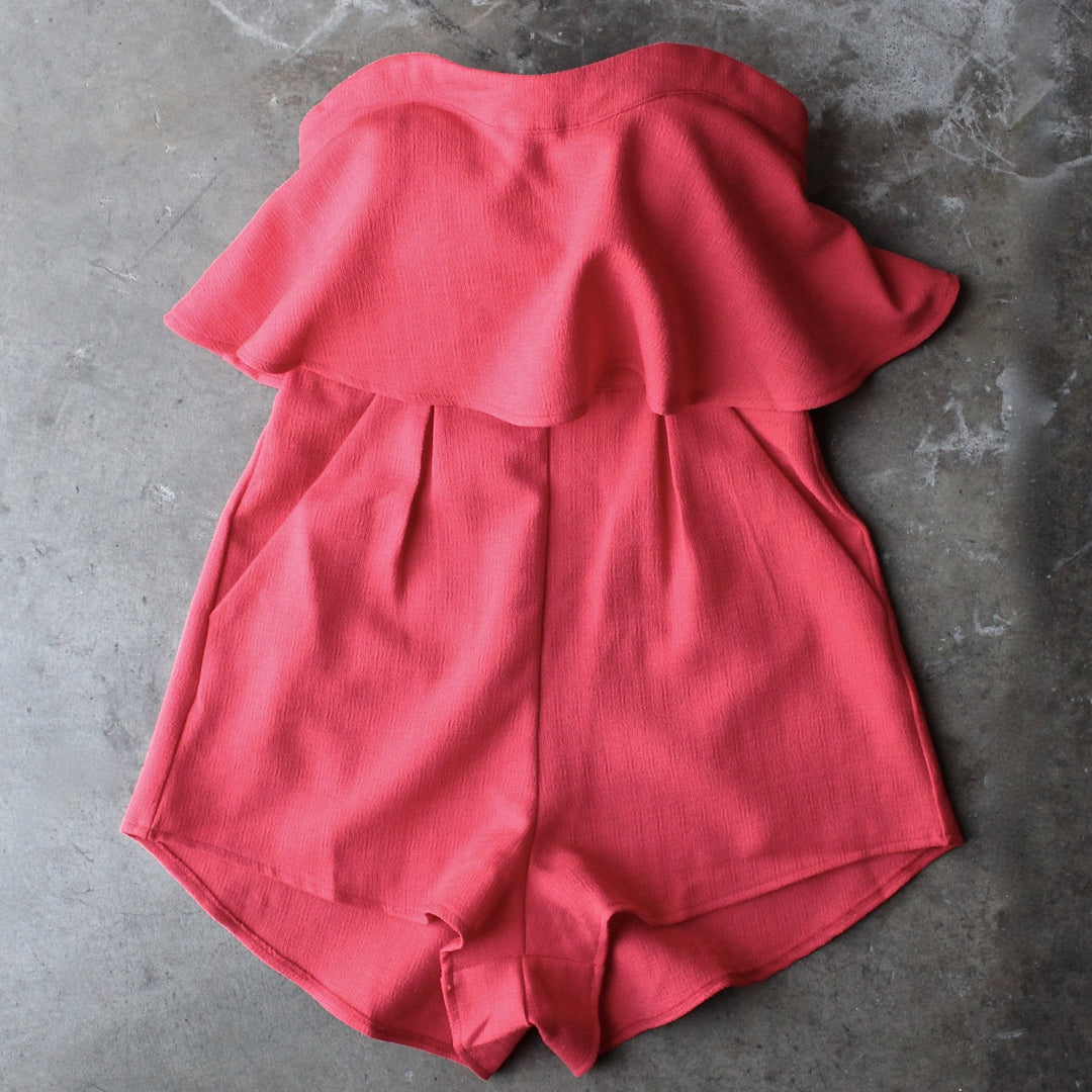 ruffled strapless romper - red - shophearts - 2