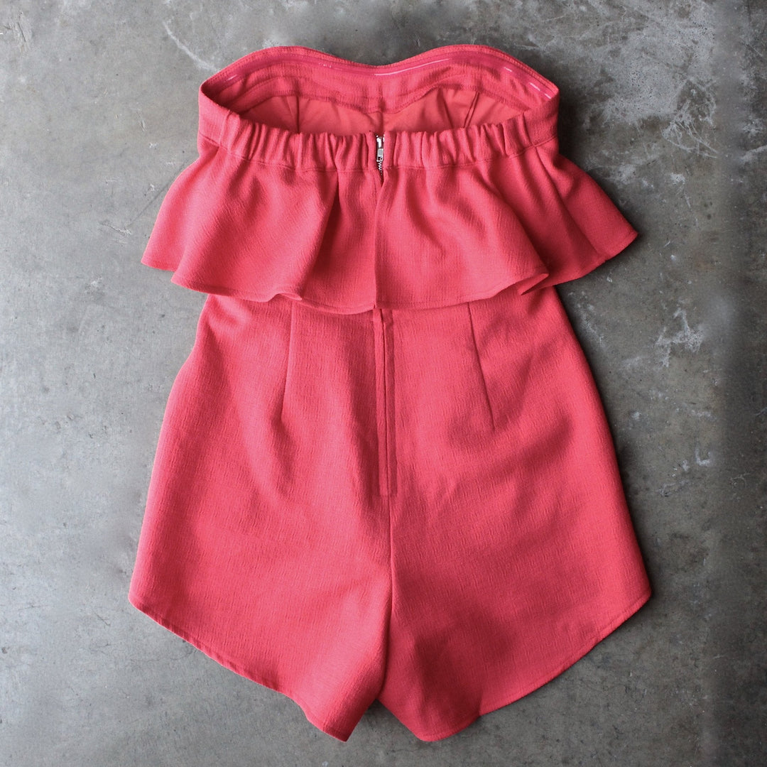 ruffled strapless romper - red - shophearts - 1