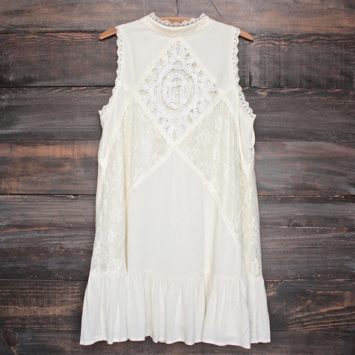 [womens contemporary] mock-neck lace dress in cream - shophearts - 1