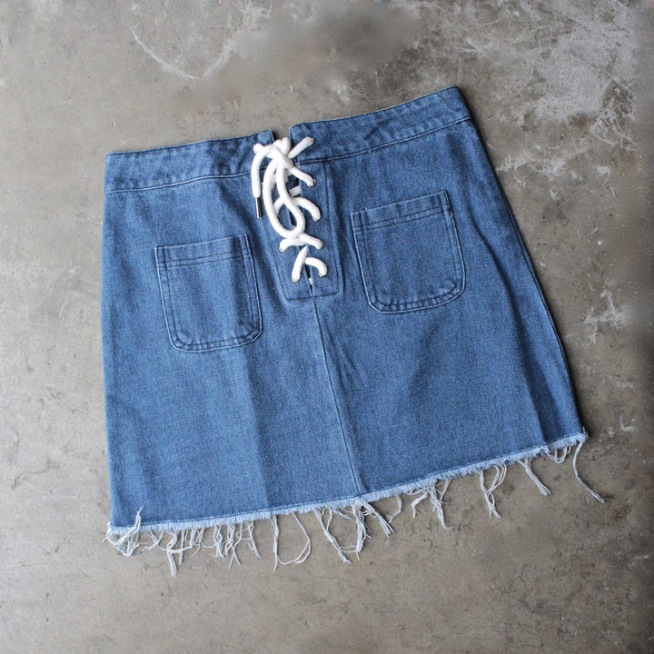 denim lace up skirt - shophearts - 1