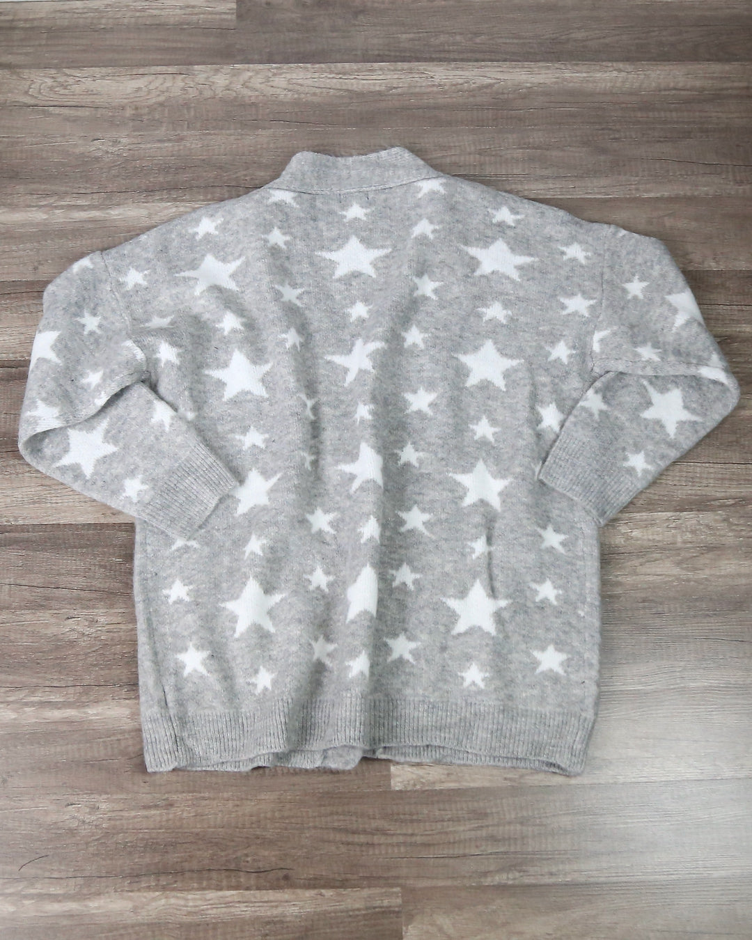 Dreamers - Star Pattern Print Open Front Knit Cardigan in Grey