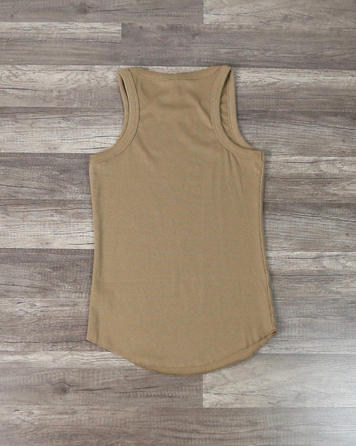 Stella Sleeveless Fitted Rib Tank Top in Camel