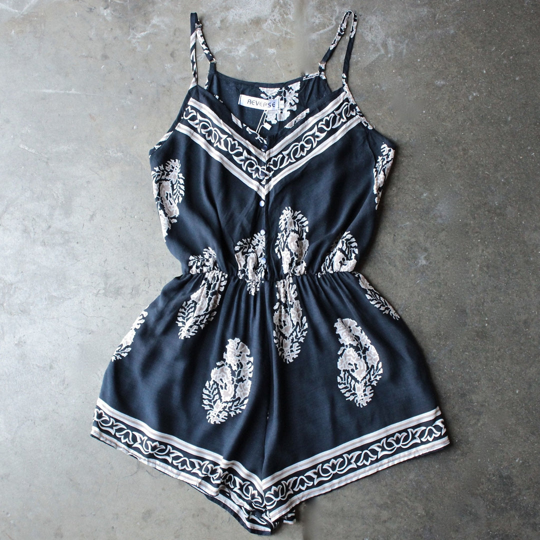 reverse - free fall boho print navy + cream romper - shophearts - 2